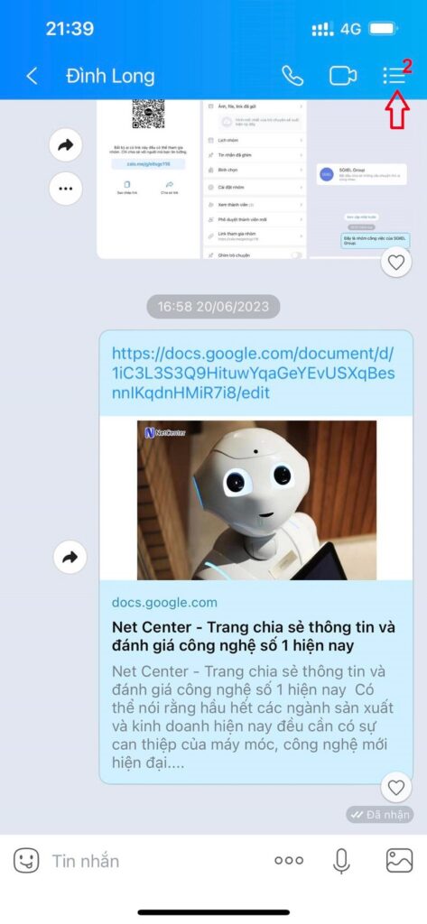 Cách gửi danh thiếp Zalo trực tiếp tại khung chat trên điện thoại