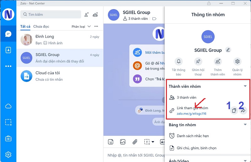Cách lấy link nhóm chat Zalo trên máy tính