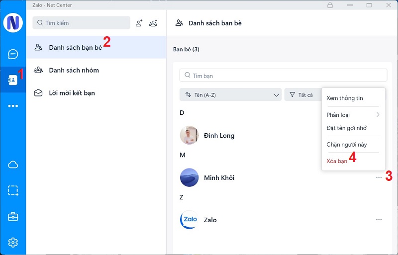 Cách xóa bạn trên Zalo bằng máy tính
