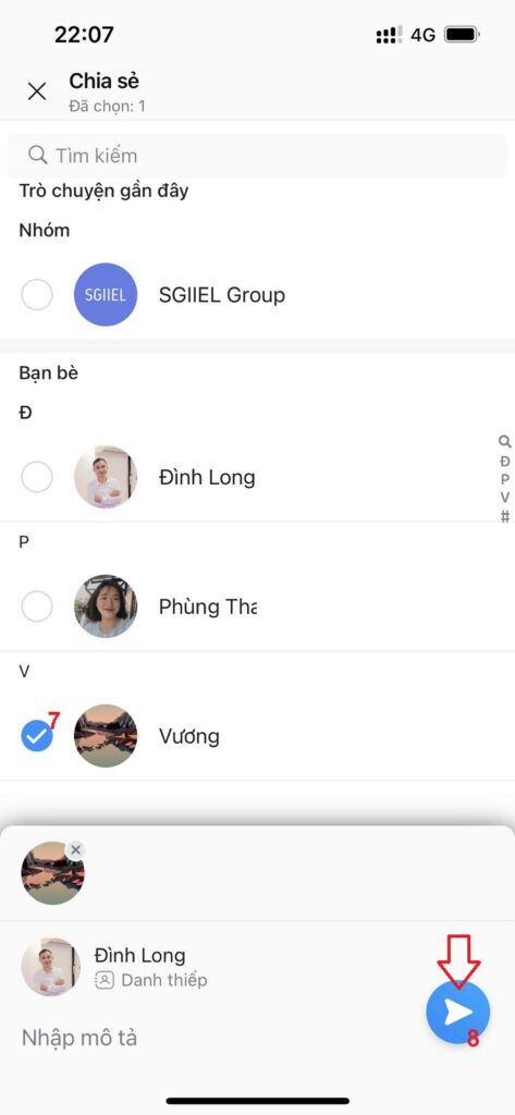 Chia sẻ danh bạ Zalo cho người khác trên điện thoại