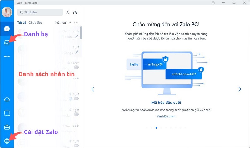 Giao diện của Zalo trên PC