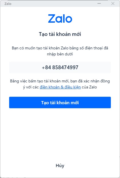 Tạo tài khoản Zalo trên máy tính