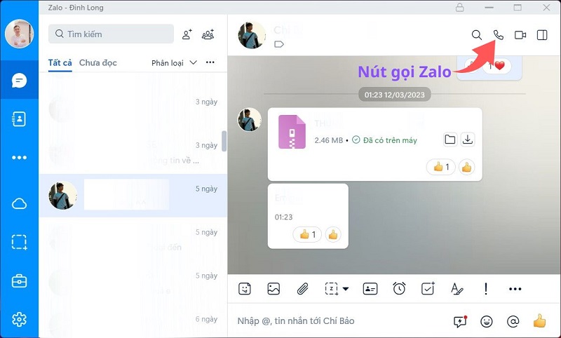 su dung tinh nang goi trong zalo