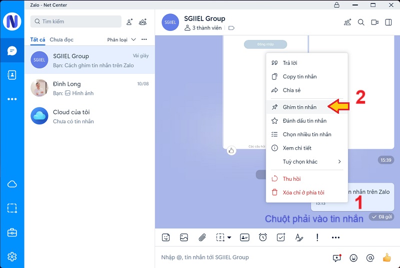 Cách ghim tin nhắn Zalo trên máy tính
