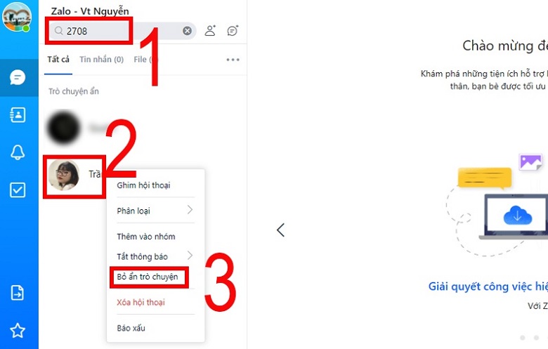 Cách tìm tin nhắn ẩn trên Zalo trên máy tính