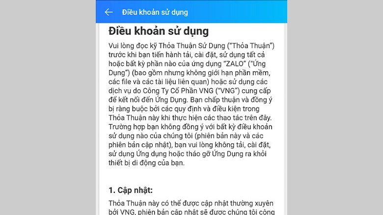 Điều khoản sử dụng Zalo