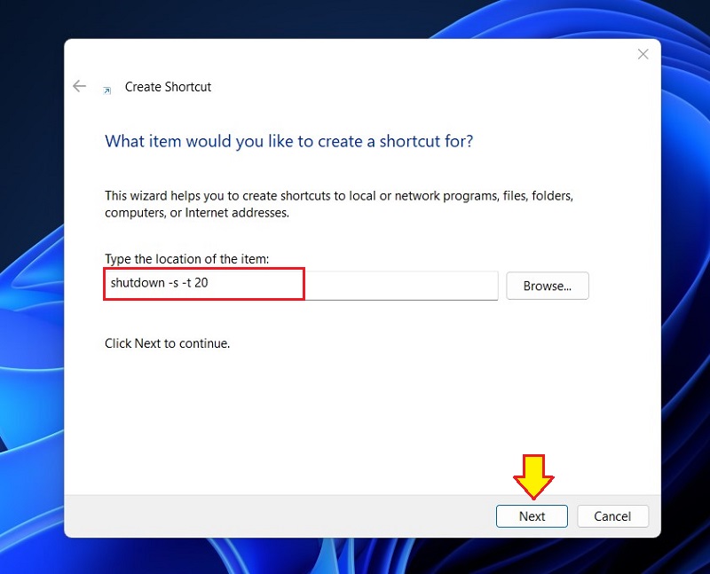 Tạo file Shortcut để hẹn giờ tắt PC