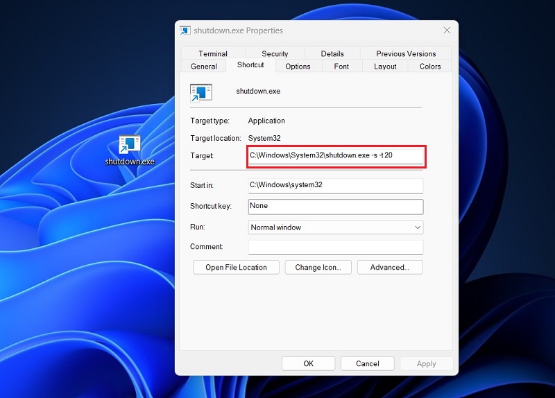 Tạo file Shortcut để hẹn giờ tắt laptop